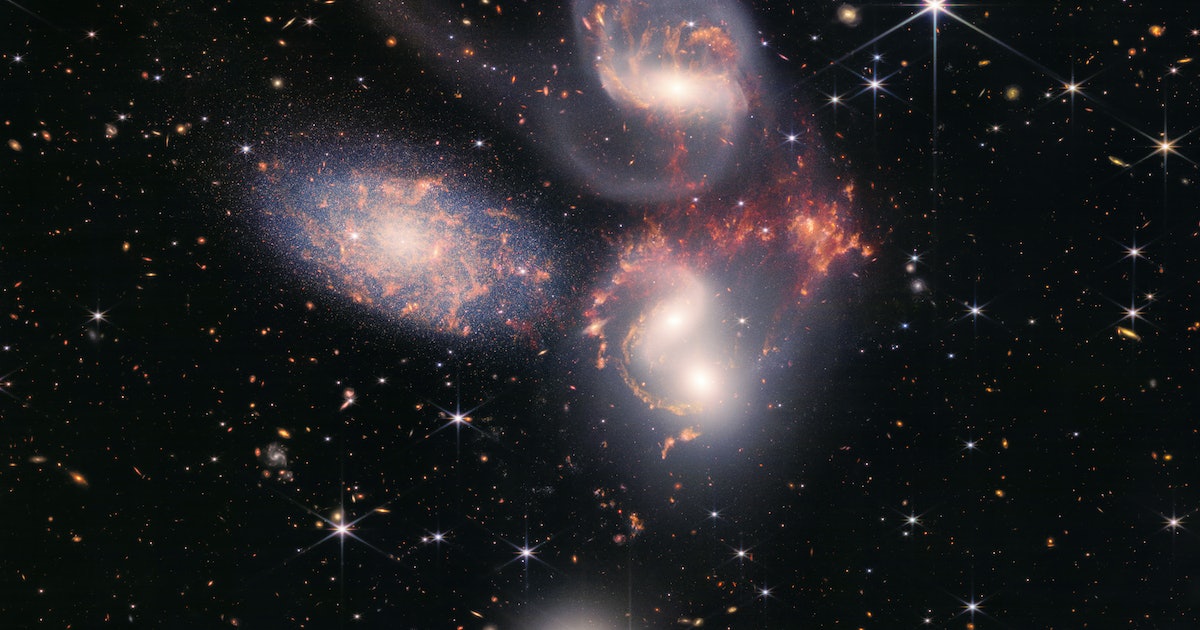 JWST images turn up galaxy-sized sonic booms disrupting gas clouds in distant cluster